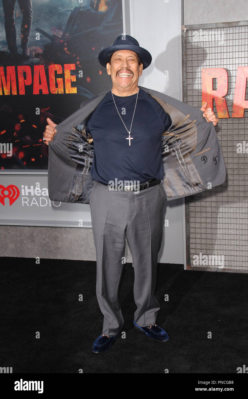 Danny Trejo bei der Premiere von Warner Bros.' 'Rampage', die in den Microsoft Theater in Los Angeles, CA, 4. April 2018 statt. Foto von Joseph Martinez/PictureLux Stockfoto
