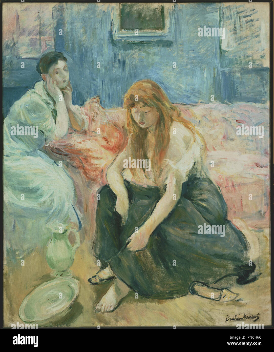 Zwei Mädchen. Datum/Zeit: Ca. 1894. Malerei. Öl auf Leinwand. Höhe: 25.63 mm (1 in.); Breite: 21,25 mm (0,83 in). Autor: Berthe Morisot. Stockfoto
