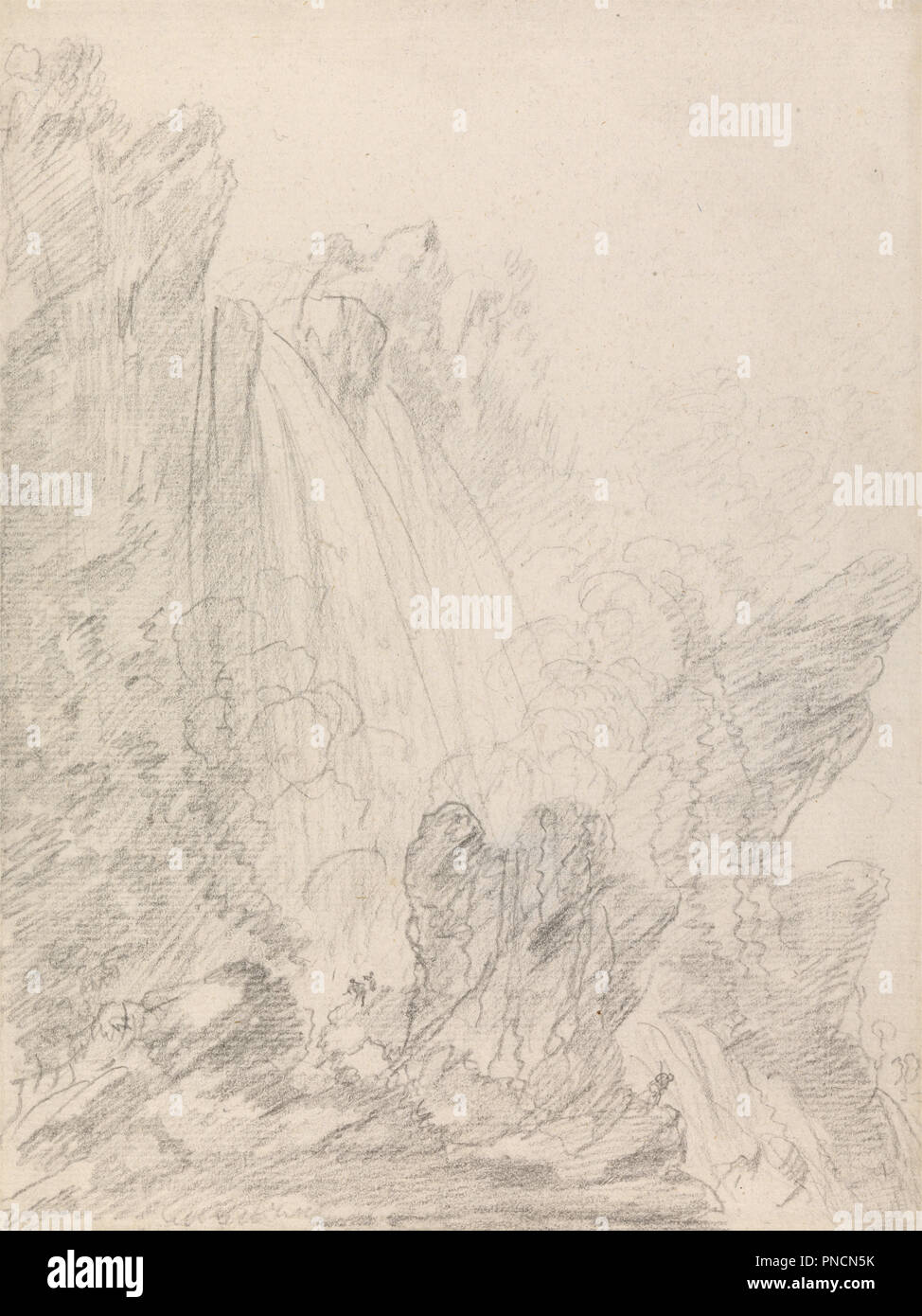 Die Kaskade in Terni. Landschaft. Schwarze Kreide auf Medium, mäßig strukturiertem, gebläute weißem Bütten. Höhe: 286 mm (11.25 in); Breite: 216 mm (8.50 in). Autor: Richard Wilson. Stockfoto