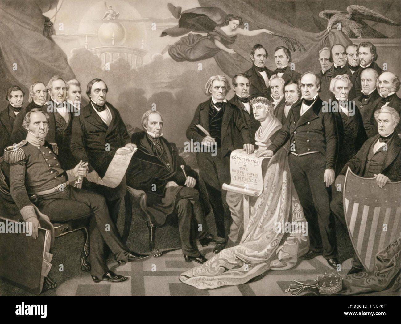 Union. Datum/Zeitraum: 1852. Gravur auf Webte Papier. Breite: 76,2 cm. Höhe: 60,3 cm (Blatt). Autor: Henry S. Sadd. Stockfoto