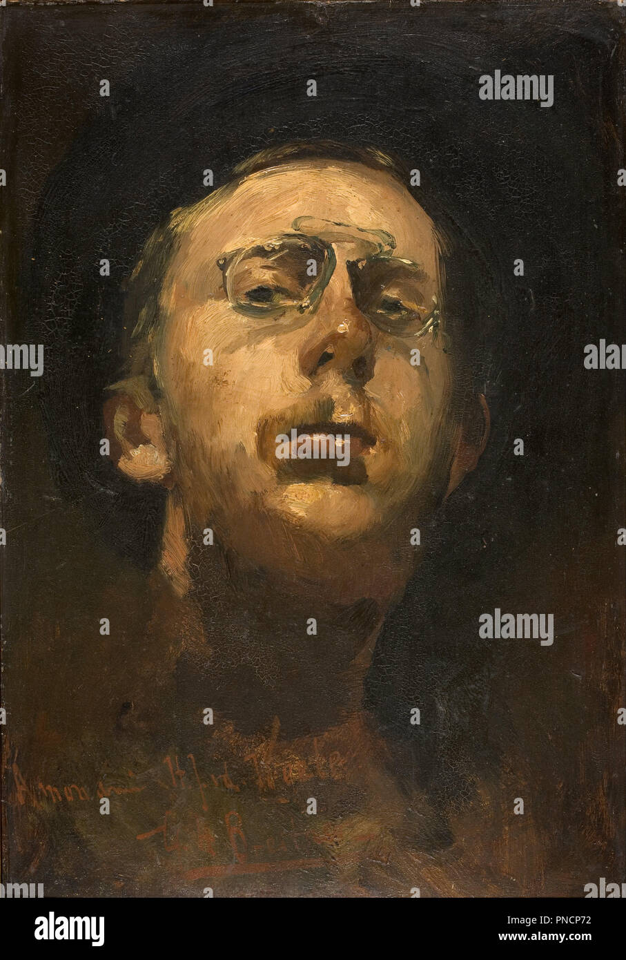 Selbstportrait mit pince-nez. Datum/Zeit: Ca. 1882. Malerei. Öl, Panel, Holz, mit, Spritzgießen. Höhe: 450 mm (17,71 in); Breite: 314 mm (12.36 in). Autor: George Hendrik Breitner. BREITNER, George Hendrik. Stockfoto