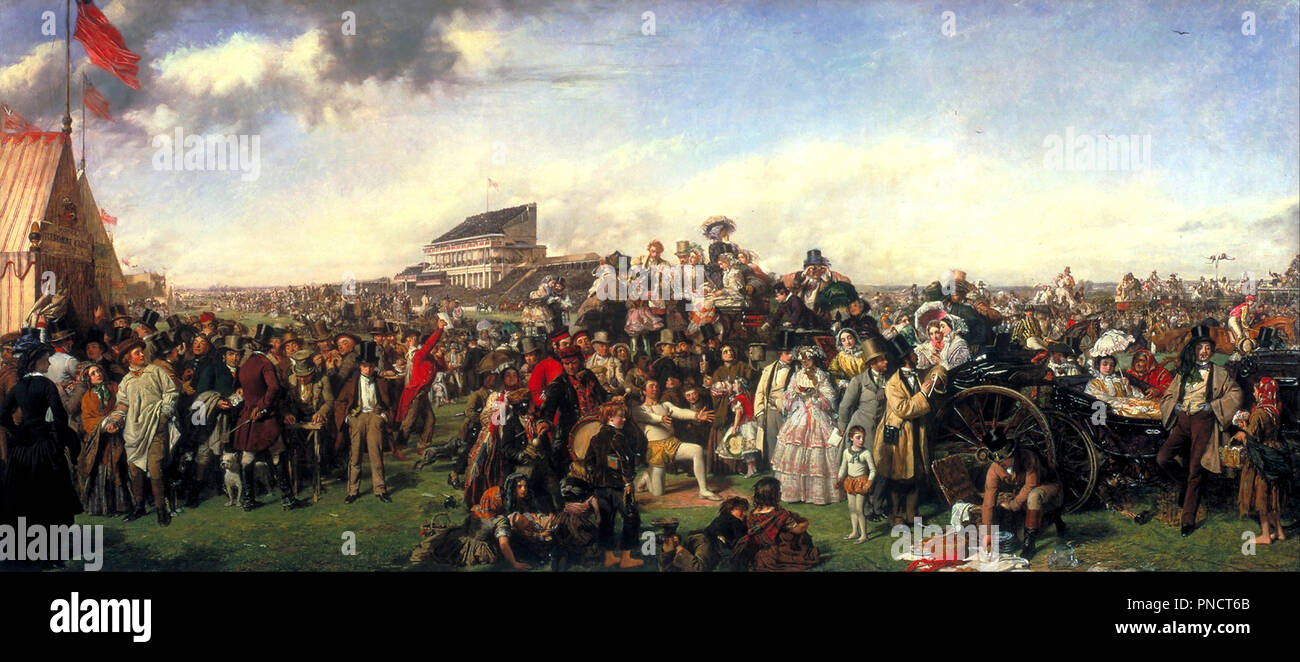 Das Derby Tag. Datum/Zeitraum: 1856-58. Malerei. Öl auf Leinwand. Höhe: 140,5 cm (55,3 in); Breite: 264 cm (103,9 in.) Autor: William Powell Frith. FRITH, William Powell. Stockfoto