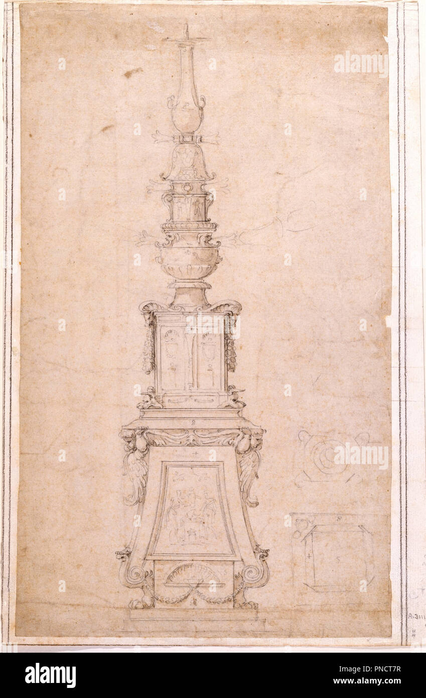 Design für ein armleuchter. Datum/Zeit: 1530. Zeichnung. Höhe: 434 mm (17.08 in); Breite: 254 mm (10 in.). Autor: Michelangelo. Stockfoto