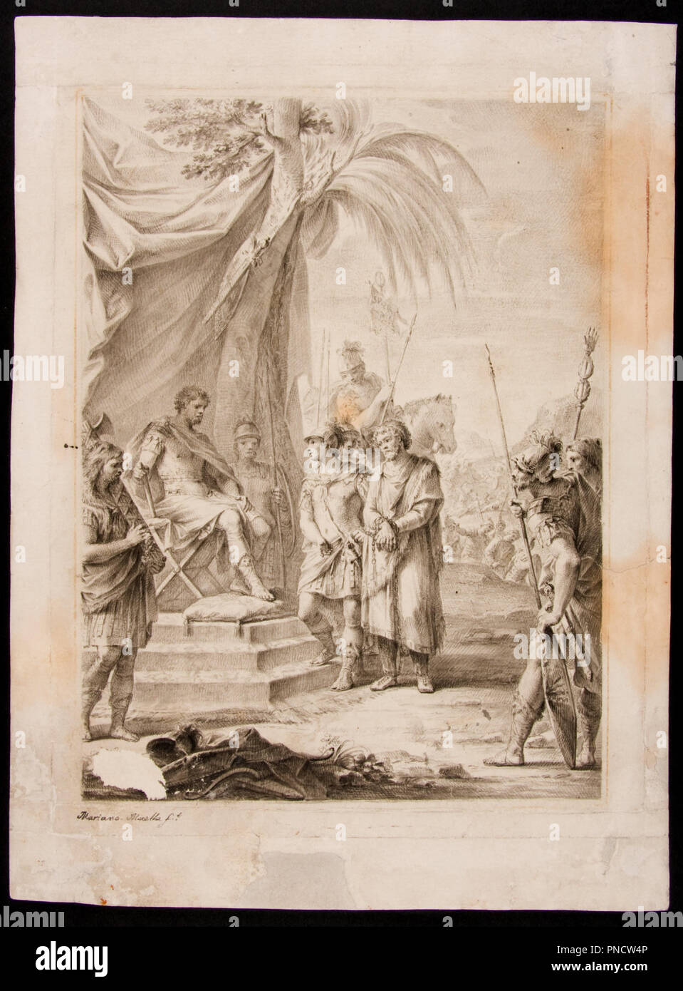 Jugurtha gebunden und Übergab Silanus, der nimmt ihn zu Marius. Datum/Zeitraum: 1772. Autor: MAELLA, MARIANO SALVADOR. Stockfoto