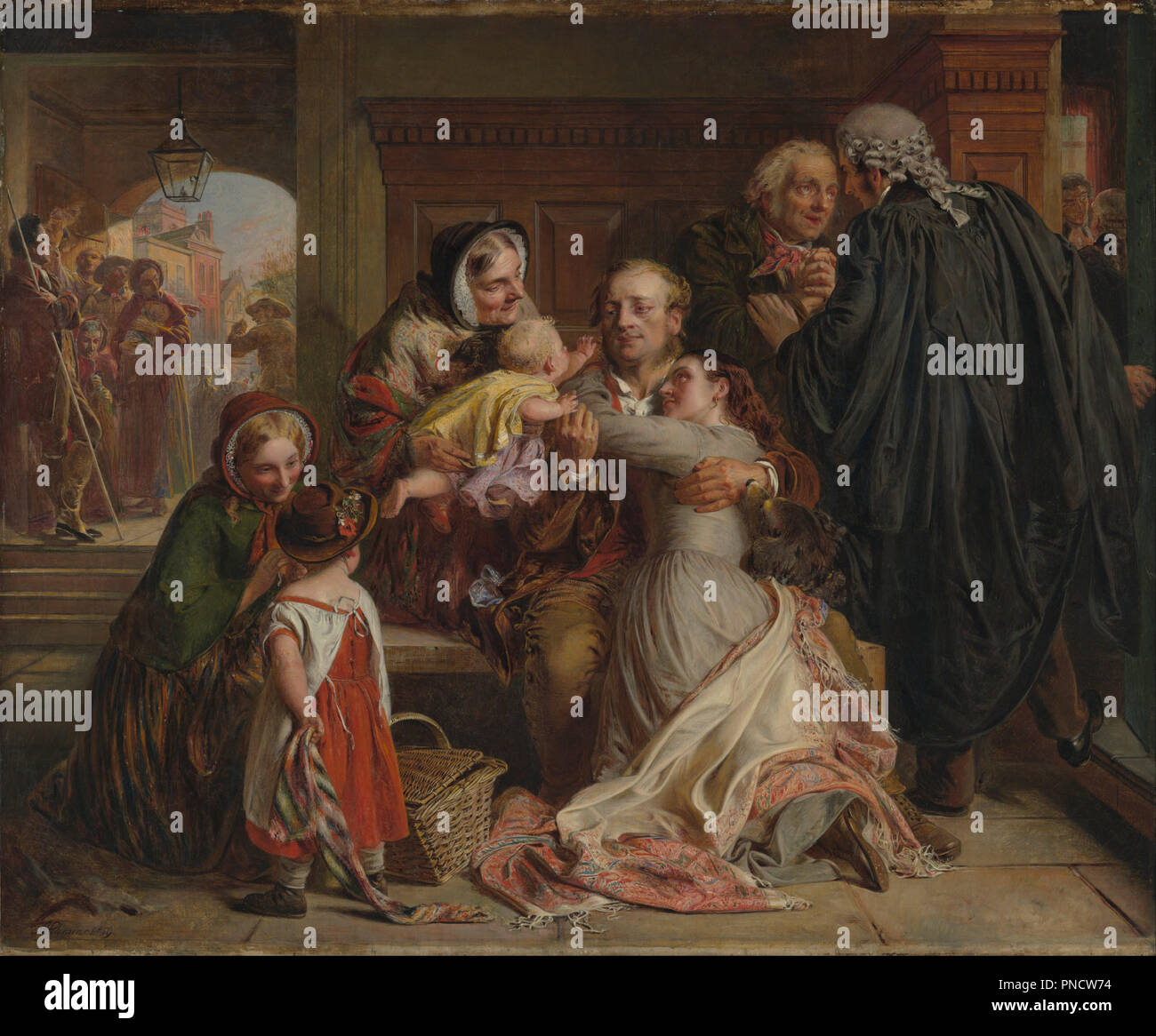 Nicht schuldig. Datum/Zeitraum: 1859. Malerei. Öl auf Leinwand. Höhe: 635 mm (25 in); Breite: 889 mm (35 in). Autor: Abraham Solomon. Salomo, Abraham. Stockfoto