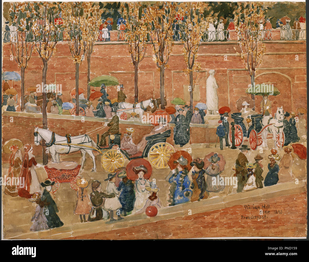 Pincio, Rom. Datum/Zeitraum: 1898. Arbeiten auf Papier. Aquarell über Graphitstift underdrawing auf dickem, normales, off-white Aquarellpapier. Höhe: 21 mm (0,82 in); Breite: 27 mm (1,06 in). Autor: Maurice Prendergast. Stockfoto