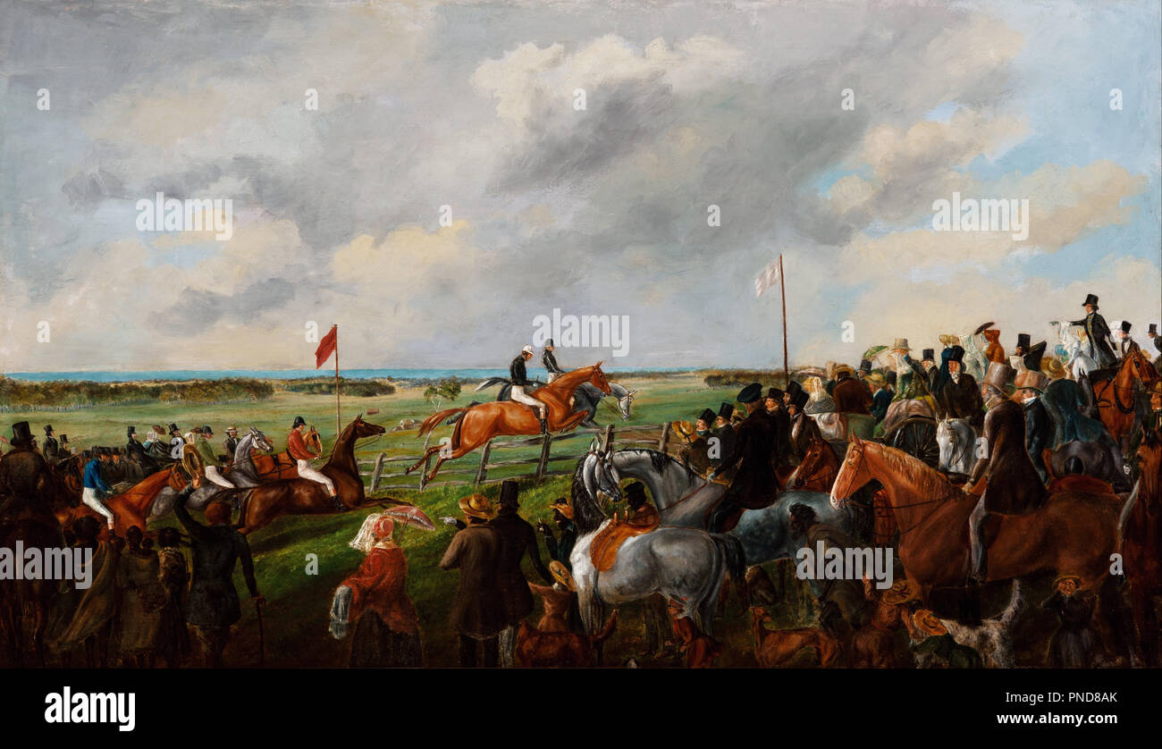 Die erste Steeplechase in Südaustralien, 25. September 1846. Datum/Zeit: Ca. 1846. Malerei. Öl auf Metall. Höhe: 59 mm (2,32 in); Breite: 102 mm (4.01 in). Autor: George Hamilton. Stockfoto