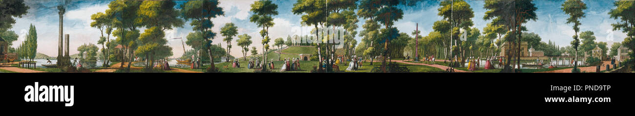 Zahlen zu Fuß in einer Parklandschaft. Datum/Zeitraum: Zwischen 1783 und 1800. Zeichnung. Aquarell und Gouache mit Spuren von Schwarze Kreide underdrawing auf durchsichtige Whatman Papier. Höhe: 473 mm (18,62 in); Breite: 3770 mm (12.36 ft). Autor: LOUIS CARROGIS CARMONTELLE. Stockfoto