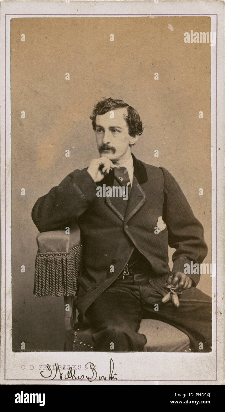 John Wilkes Booth. Datum/Zeit: Ca. 1862. Foto. Eiweiß drucken. Höhe: 90 mm (3.54 in); Breite: 54 mm (2.12 in). Autor: Charles entwalden Fredricks. Stockfoto
