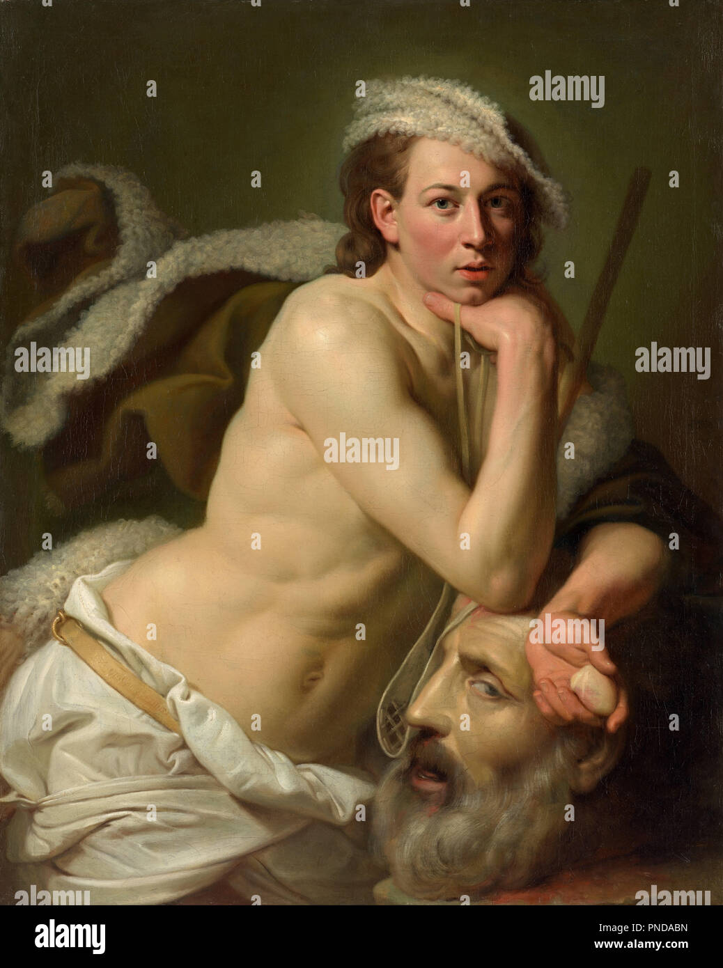 Selbstportrait als David mit dem Leiter der Goliath. Datum/Zeitraum: 1756. Malerei. Öl auf Leinwand Öl auf Leinwand. Höhe: 922 mm (36.29 in); Breite: 747 mm (29.40 in). Autor: Johann Zoffany. Stockfoto