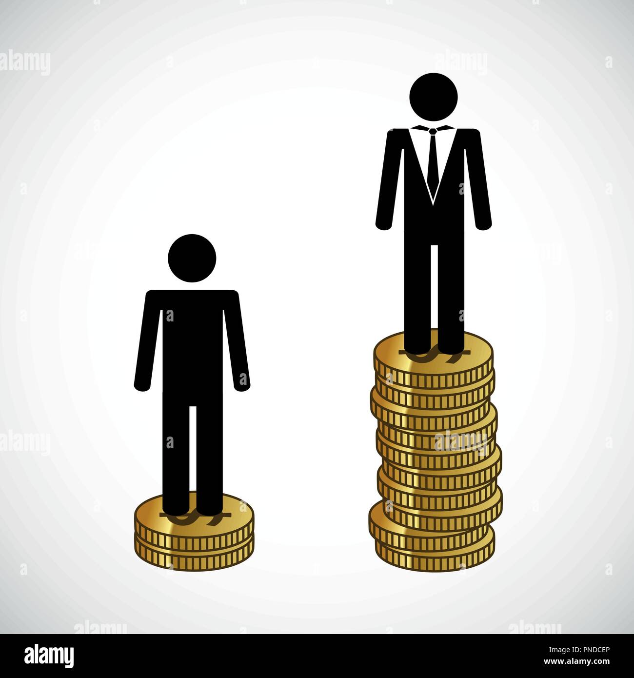 Arme und Reiche Menschen stehen auf einem Turm von Geld Infografik Vektor-illustration EPS 10. Stock Vektor