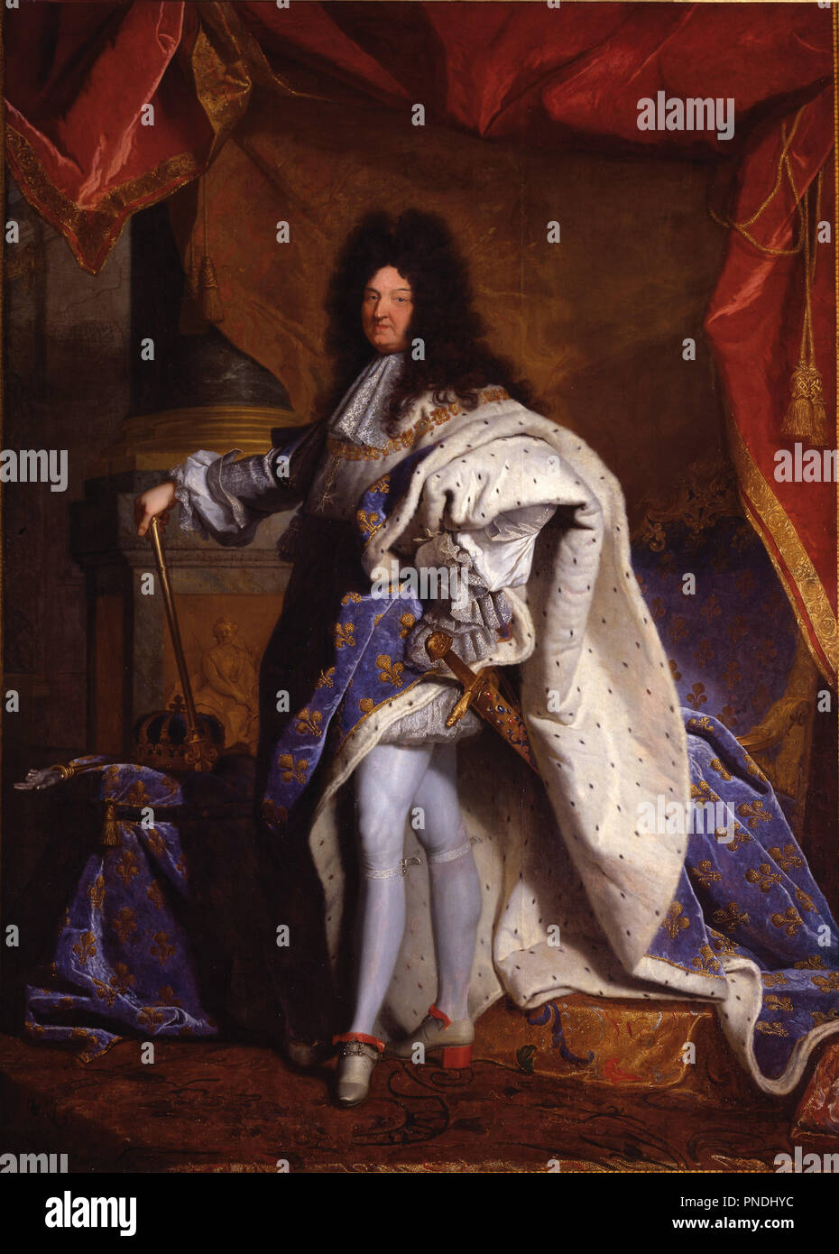 Louis XIV, Roi de France (1638-1715) / Ludwig XIV., König von Frankreich (1638-1715). Datum/Zeitraum: 1702. Malerei. Öl auf Leinwand. Höhe: 313 cm (10.2 ft); Breite: 205 cm (80,7 in). Thema: Hyacinthe Rigaud. Rigaud, Hyacinthe François Honoré. Stockfoto