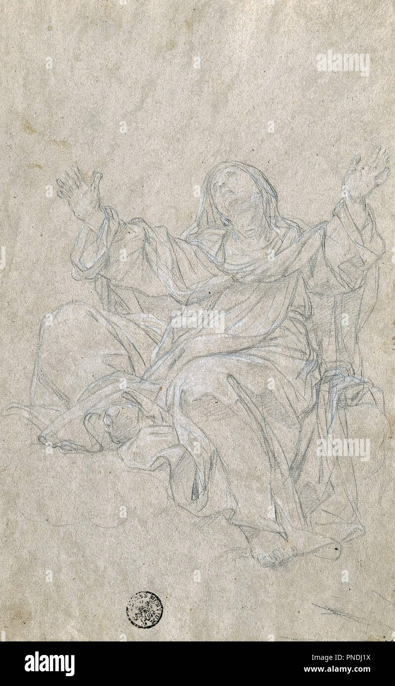 Studie für die Heilige Katharina. Datum/Zeitraum: 1714. Zeichnung. Schwarze Kreide und weiße Kreide auf grau-braunes Papier. Höhe: 427 mm (16.81 in); Breite: 267 mm (10.51 in). Autor: giovanni ODAZZI. Stockfoto