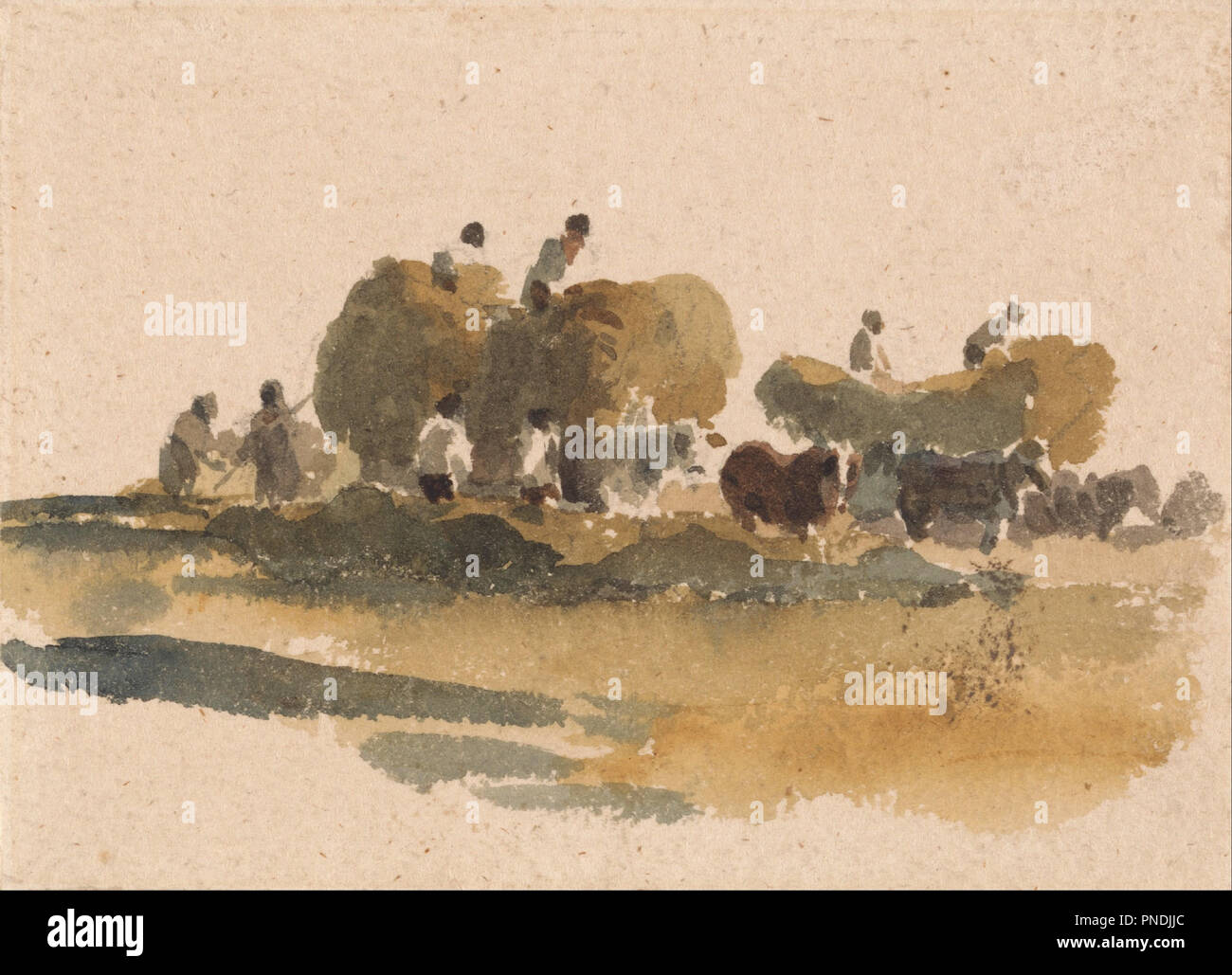 Heuwagen. Genre betrifft. Aquarell auf Medium, Sahne, raue webte Papier. Höhe: 92 mm (3,62 in); Breite: 127 mm (5 in). Autor: Peter DeWint. Stockfoto