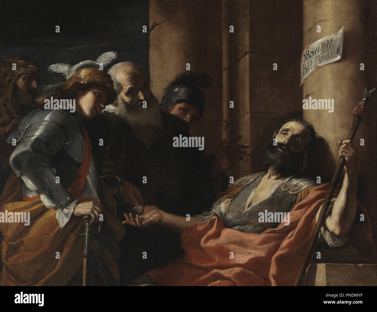 Belisarius Empfangen von Almosen. Datum/Zeitraum: 1660 - 1665. Malerei. Öl auf Leinwand. Höhe: 1525 mm (60.03 in); Breite: 1.985 mm (78.14 in). Autor: Mattia Preti. Stockfoto