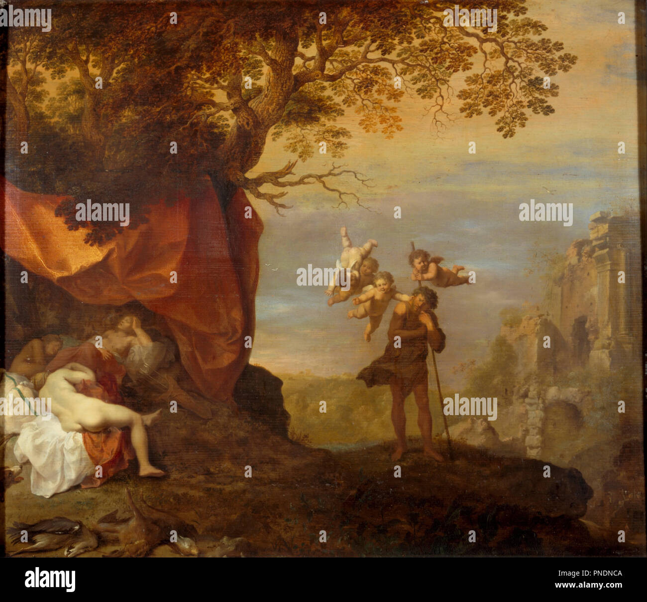 Cimon und Iphigenie. Datum/Zeitraum: 1630 - 1640. Malerei. Höhe: 40,70 mm (1,60 in); Breite: 47.30 mm (1,86 in). Autor: Cornelius van Poelenburgh. POELENBURGH, CORNELIS VAN. Stockfoto