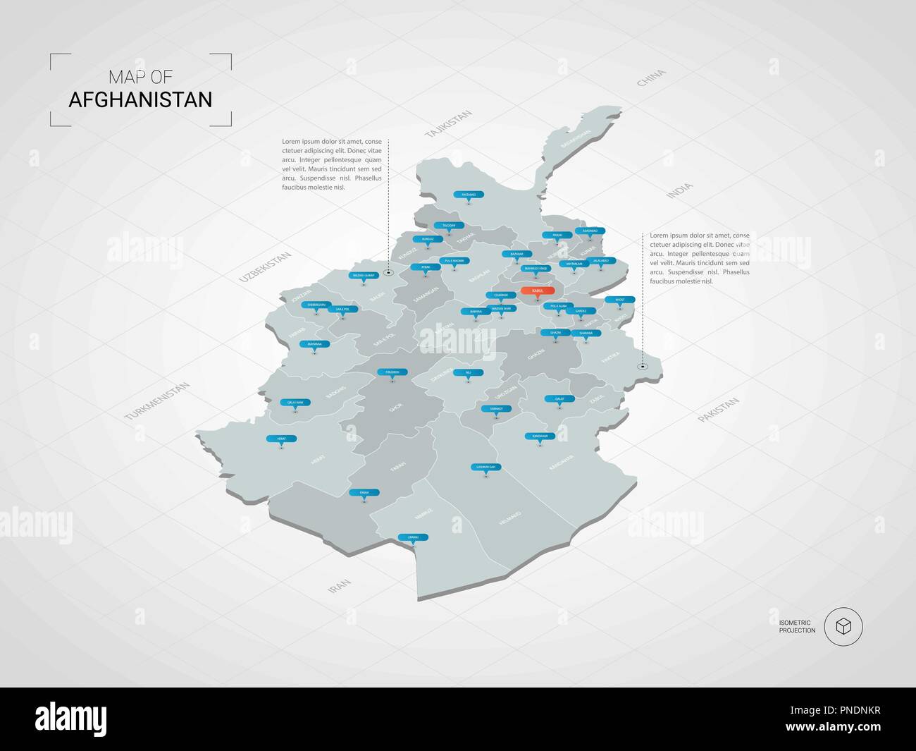 Isometrische 3D-Afghanistan Karte. Stilisierte Vektorkarte Abbildung ...