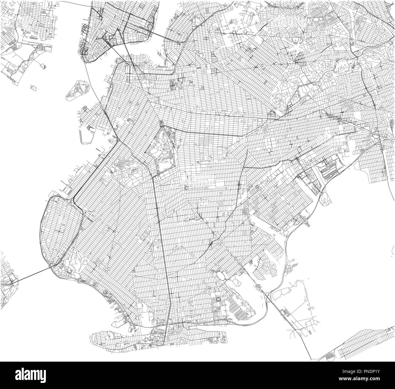 Karte von Brooklyn, New York City, Straßen und Viertel. Stadtplan. Usa Stock Vektor