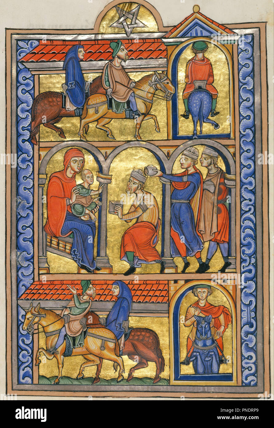 Anbetung der Heiligen Drei Könige. Datum/Zeitraum: 1215/1217. Breite: 204 mm. Höhe: 293 mm. Autor: Master der Berthold Sakramentar. Stockfoto