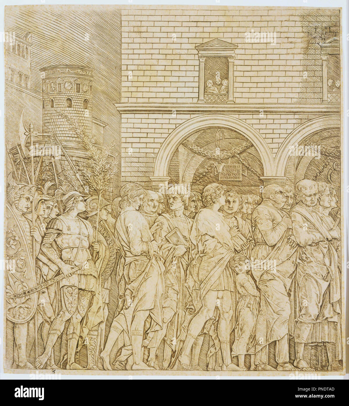 Triumph der Senatoren. Arbeiten auf Papier. Tinte auf Papier. Höhe: 11,38 mm (0,44 in); Breite: 10.38 mm (0,40 in). Autor: MANTEGNA, Andrea. Stockfoto