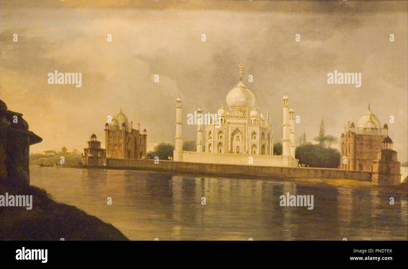 Das Taj Mahal. Datum/Zeitraum: Ende 1780. Malerei. Öl auf Leinwand. Höhe: 890 mm (35.03 in); Breite: 1.495 mm (58.85 in). Autor: William Hodges. Stockfoto