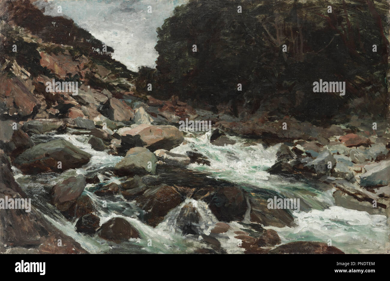 Mountain Stream, otira Gorge. Datum/Zeit: Ca. 1893. Malerei. Öl auf Leinwand auf Karton. Höhe: 571 mm (22,48 in); Breite: 867 mm (34,13 in). Thema: Petrus van der Velden. Stockfoto