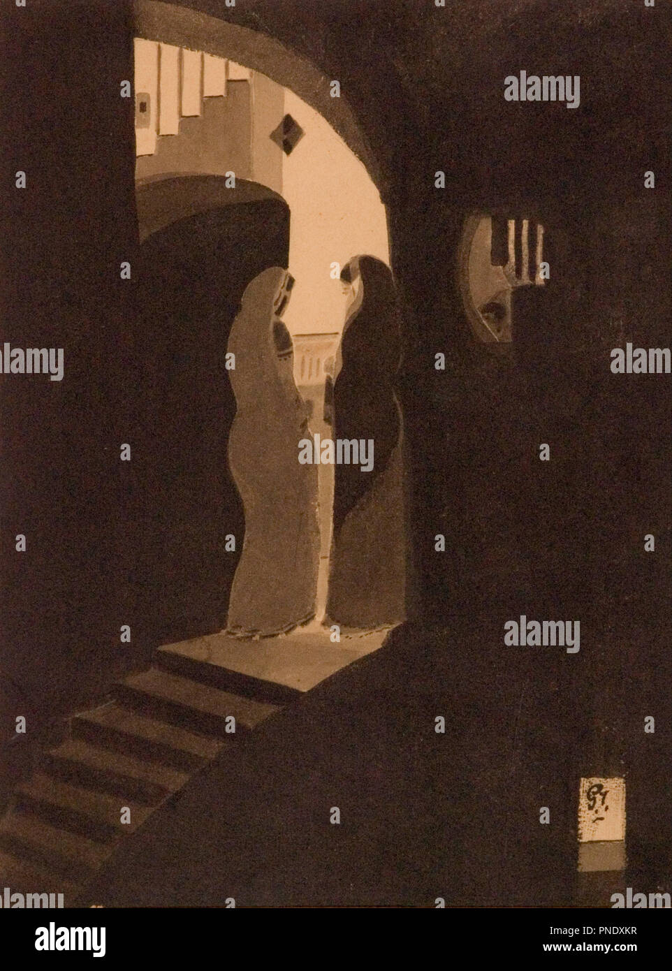 Tagung, auf der Treppe. Datum/Zeitraum: 1920 - 1925. Wasserfarbe auf Papier. Höhe: 343 mm (13.50 in); Breite: 260 mm (10.23 in). Autor: Gaganendranath Tagore. Stockfoto