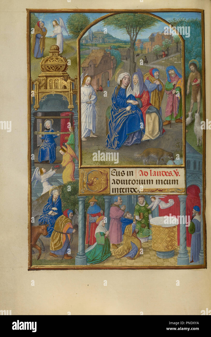 Die Visitation. Datum/Zeit: Ca. 1510 - 1520. Folio. Tempera Farben, Gold und Tusche auf Pergament. Höhe: 232 mm (9.13 in); Breite: 167 mm (6.57 in). Autor: Master der Dresdener Gebetbuch. Stockfoto