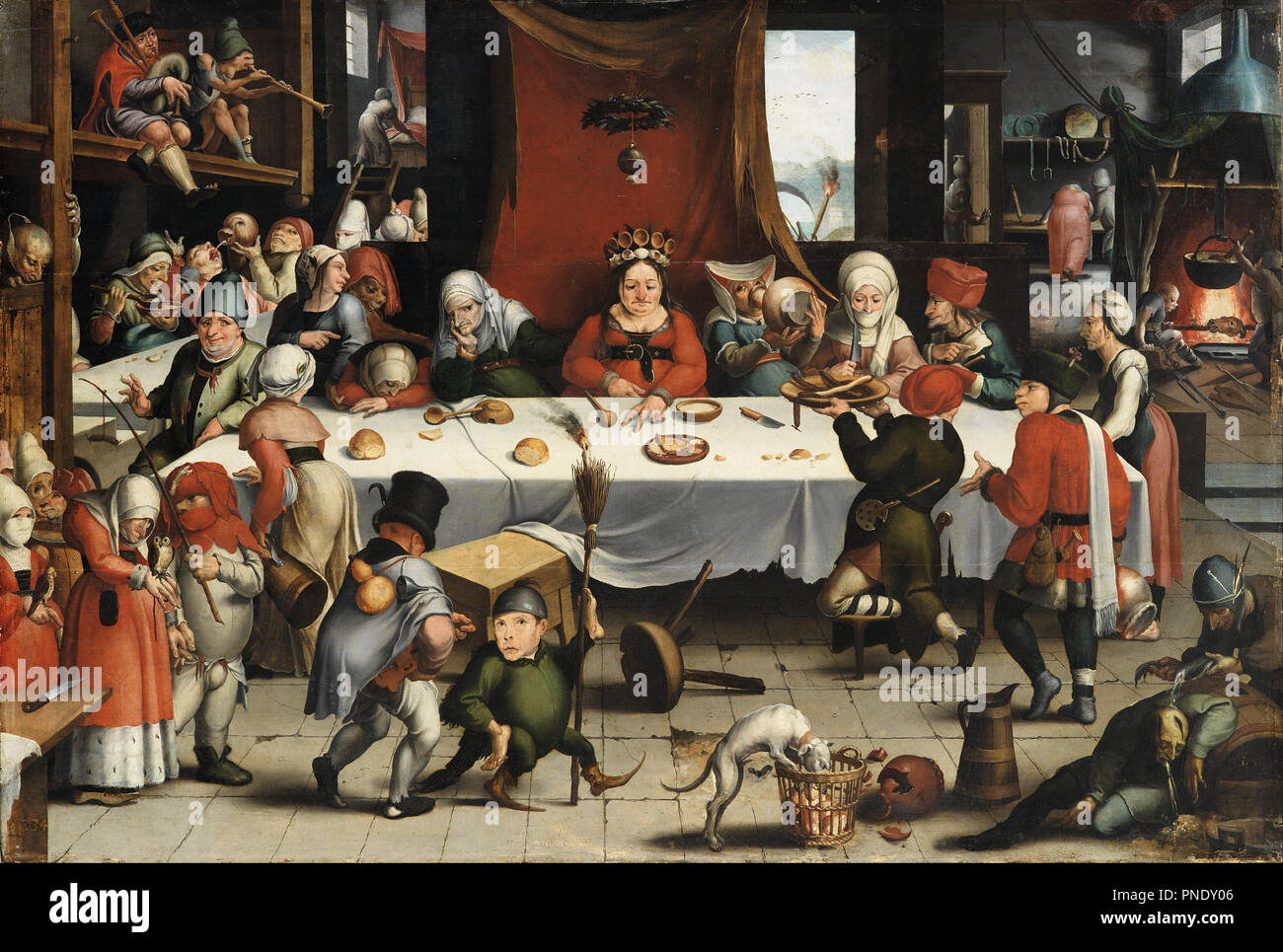 Burlesque fest. Datum/Zeit: Ca. -1550. Malerei. Öl auf Eichenholz. Höhe: 985 mm (38.77 in); Breite: 1.470 mm (44.04 in). Autor: JAN MANDIJN. MANDYN, JAN. Stockfoto