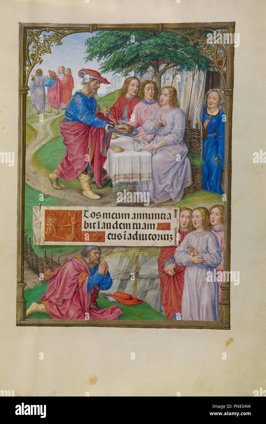 Abraham und die Drei Engel. Datum/Zeit: Ca. 1510 - 1520. Folio. Tempera Farben, Gold und Tusche auf Pergament. Höhe: 232 mm (9.13 in); Breite: 167 mm (6.57 in). Autor: Master von James IV. von Schottland. Stockfoto