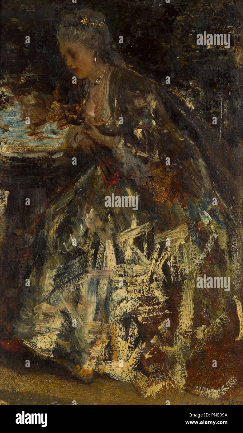 Die kleine Marquise. Datum/Zeitraum: 1870. Malerei. Öl auf Papier auf. Vergoldete Putz Rahmen. Höhe: 427 mm (16.81 in); Breite: 316 mm (12.44 in). Autor: Jacob Maris. Maris, Jakob. Stockfoto