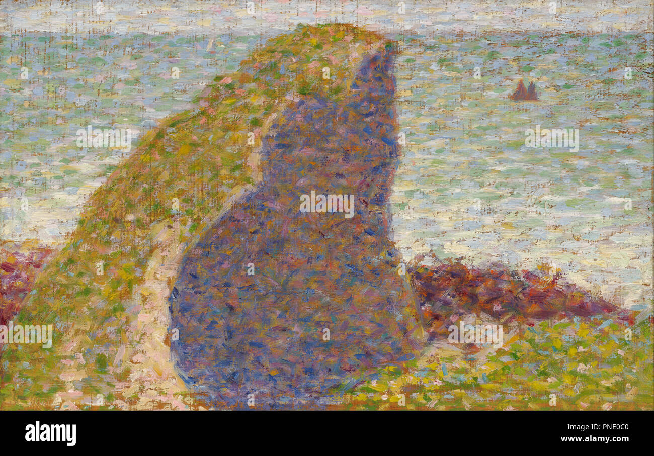 Studie für Le Bec du Hoc, Grandcamp. Datum/Zeitraum: 1885. Malerei, Öl auf Leinwand. Höhe: 156 mm (6.14 in); Breite: 245 mm (9,64 in). Autor: Georges Seurat. Seurat, George Pierre. Stockfoto