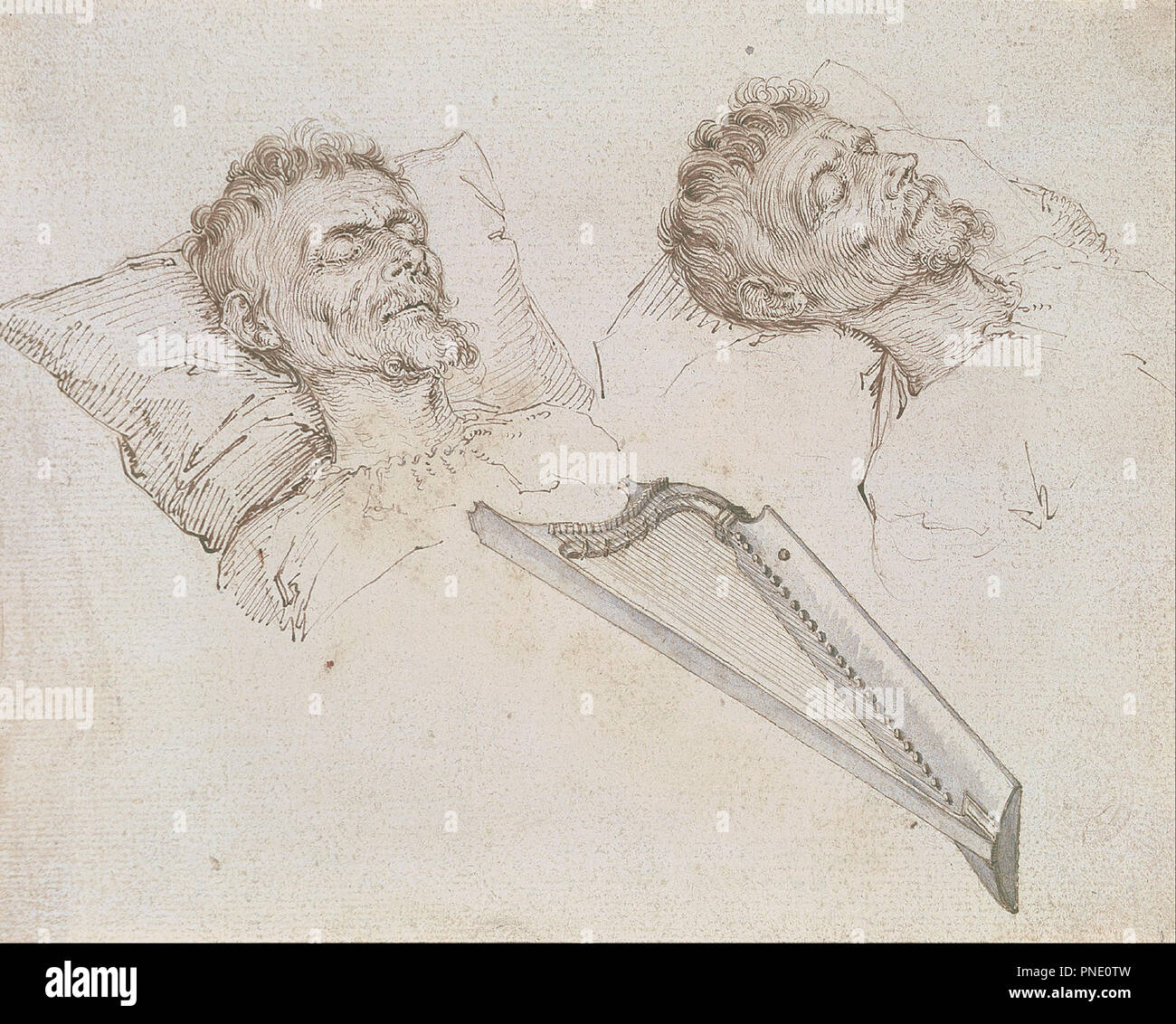 Karel van Mander auf seinem Sterbebett. Datum/Zeitraum: 1606. Breite: 177 mm. Höhe: 142 mm (komplett). Autor: Jacob de Gheyn II. Stockfoto