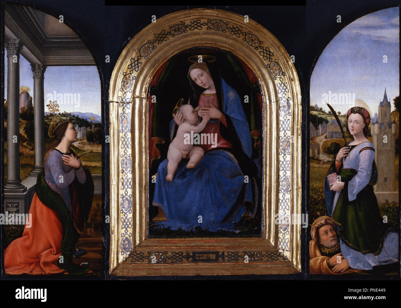 Triptychon. Datum/Zeitraum: 1500. Panel. Höhe: 30,40 mm (1.19 in); Breite: 21,60 mm (0,85 in). Autor: angellili Albertinelli. Stockfoto