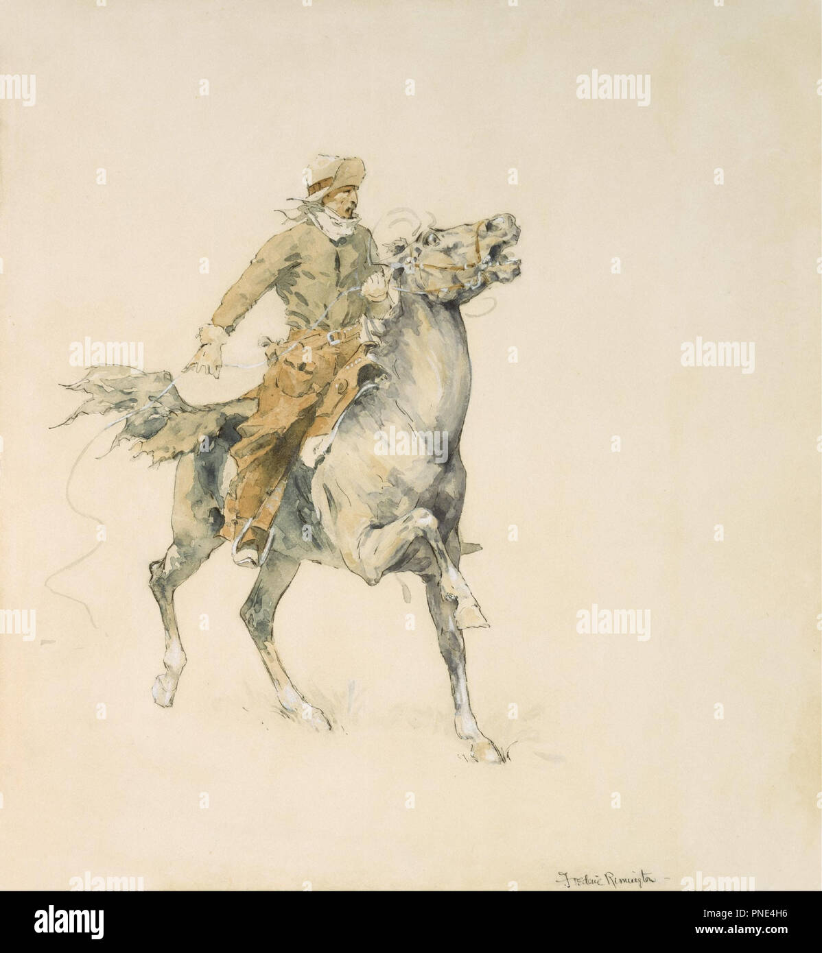 Der Cowboy. Datum/Zeitraum: 1895/1899. Aquarell auf Papier. Breite: 33 cm. Höhe: 44,5 cm (Blatt). Autor: Frederic Remington. Stockfoto