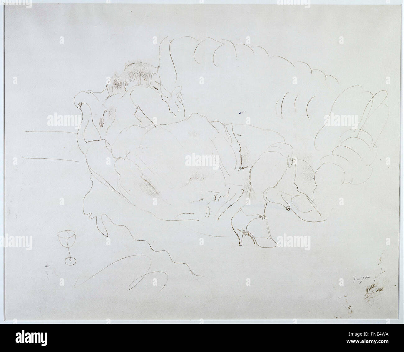 Americaine Endormie. Arbeiten auf Papier. Tinte auf Papier. Höhe: 18,13 mm (0,71 in); Breite: 21.63 mm (0,85 in). Autor: Jules Pascin. Stockfoto