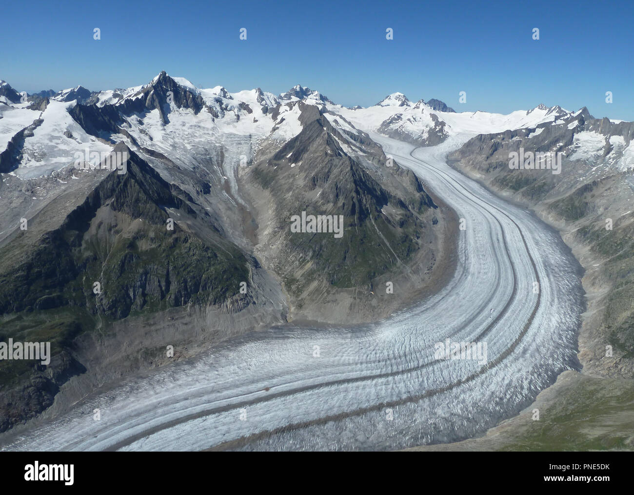 Aletschgletscher, Schweiz, West Alpen, dem größten Gletscher, Berner Alpen, Schweizer Kanton Wallis, Concordia, Tal der Oberen Wallis Stockfoto