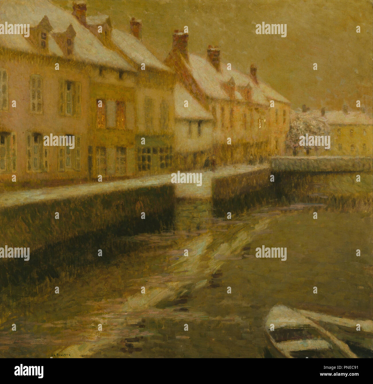 Kanal in Brügge, Winter. Datum/Zeitraum: Winter 1899. Malerei. Öl auf Leinwand. Höhe: 985 mm (38.77 in); Breite: 1.130 mm (44,48 in). Autor: Henri Le Sidaner. Stockfoto
