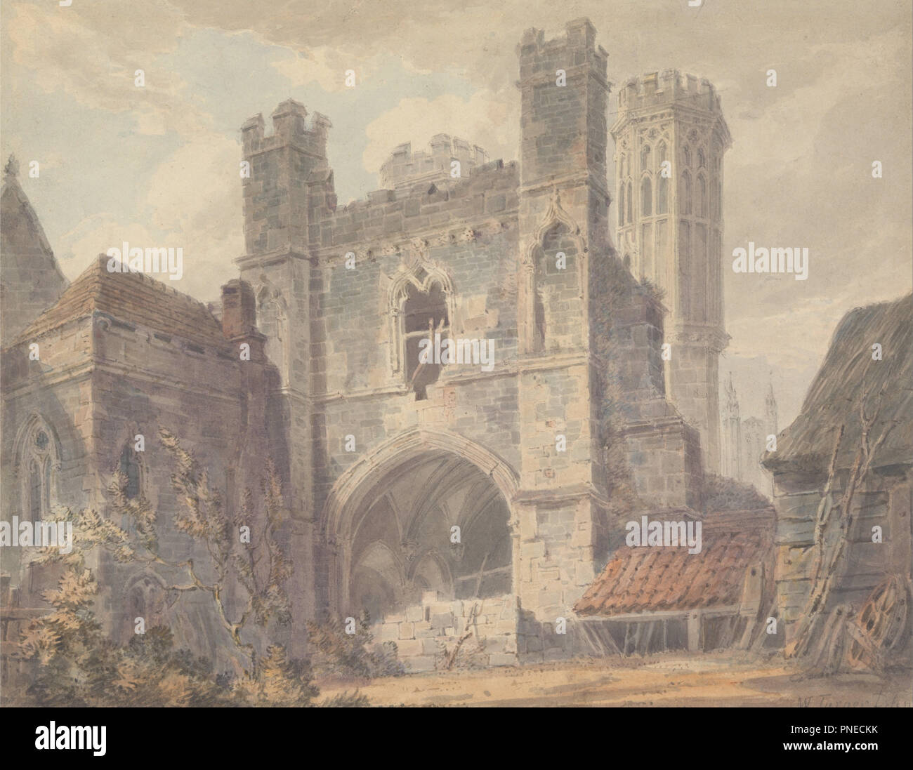 St. Augustine's Gate, Canterbury. Datum/Zeitraum: Zwischen 1792 und 1793. Malerei. Aquarell. Höhe: 210 mm (8.26 in); Breite: 270 mm (10.62 in). Autor: J. M. W. Turner. Stockfoto