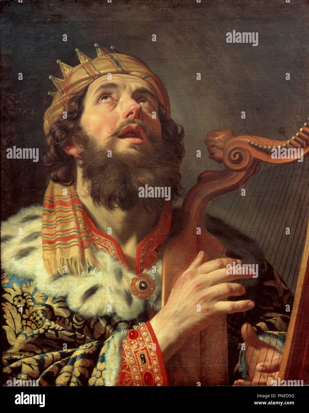König David spielt die Harfe. Datum/Zeitraum: 1622. Malerei. Höhe: 81 mm (3.18 in); Breite: 65 mm (2,55 in). Autor: GERARD VAN HONTHORST. HONTHORST GERRIT VAN HONTHORST/Gerard. , GERRIT VAN HONTHORST. Stockfoto