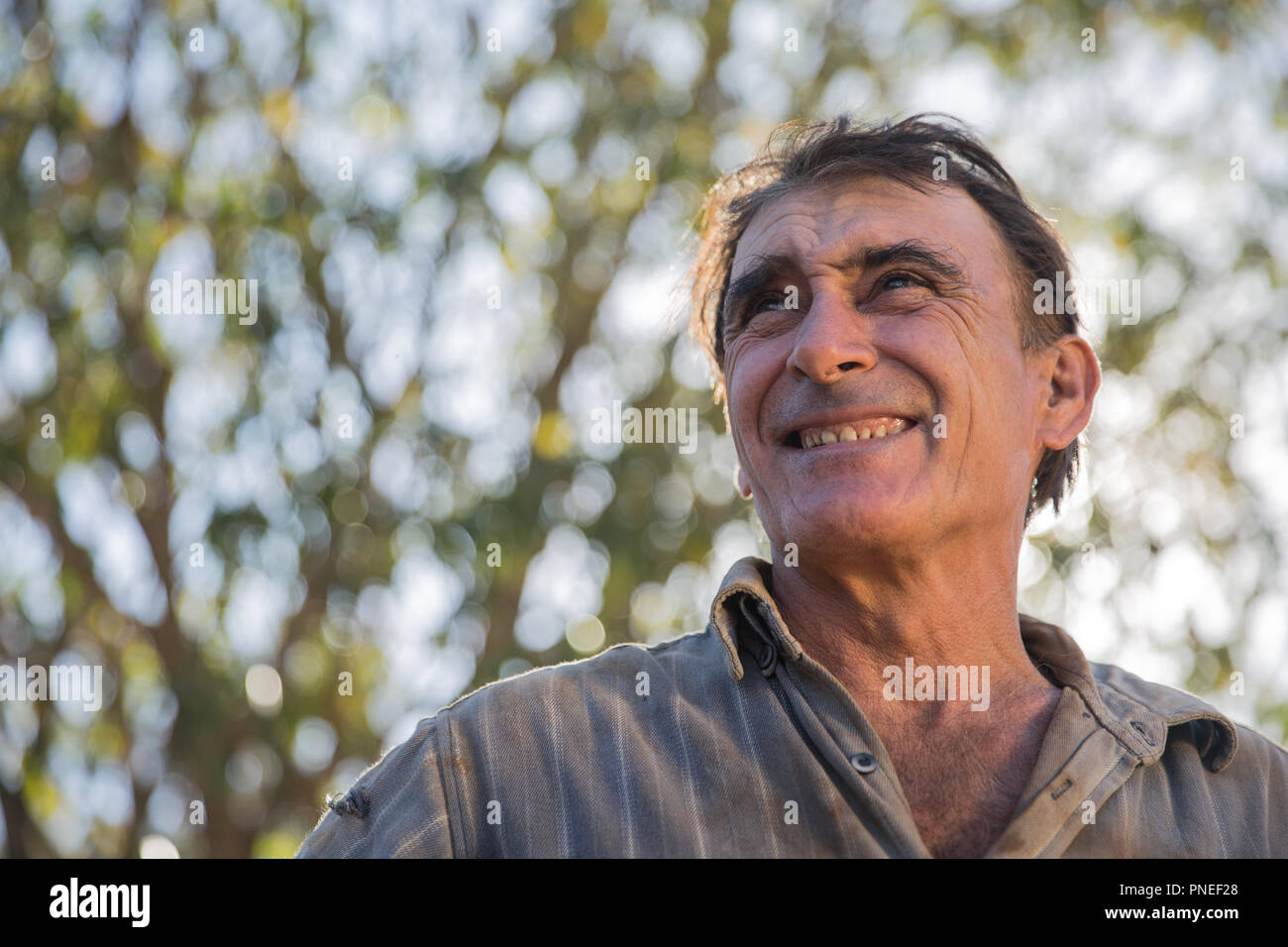 Landwirt - traurige Mann mittleren Alters mit Falten in seinem Gesicht Stockfoto