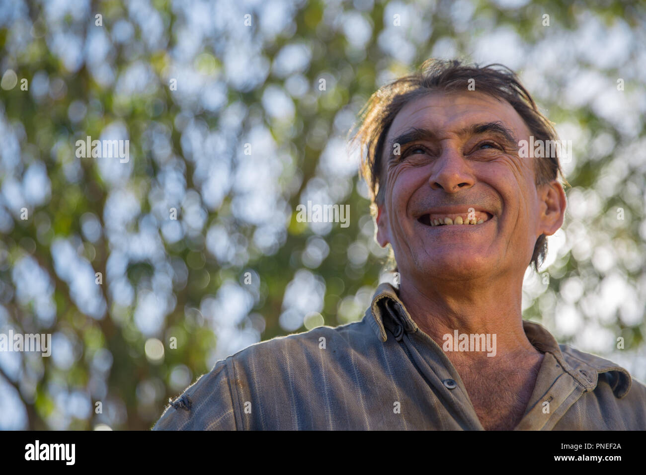 Landwirt - traurige Mann mittleren Alters mit Falten in seinem Gesicht Stockfoto