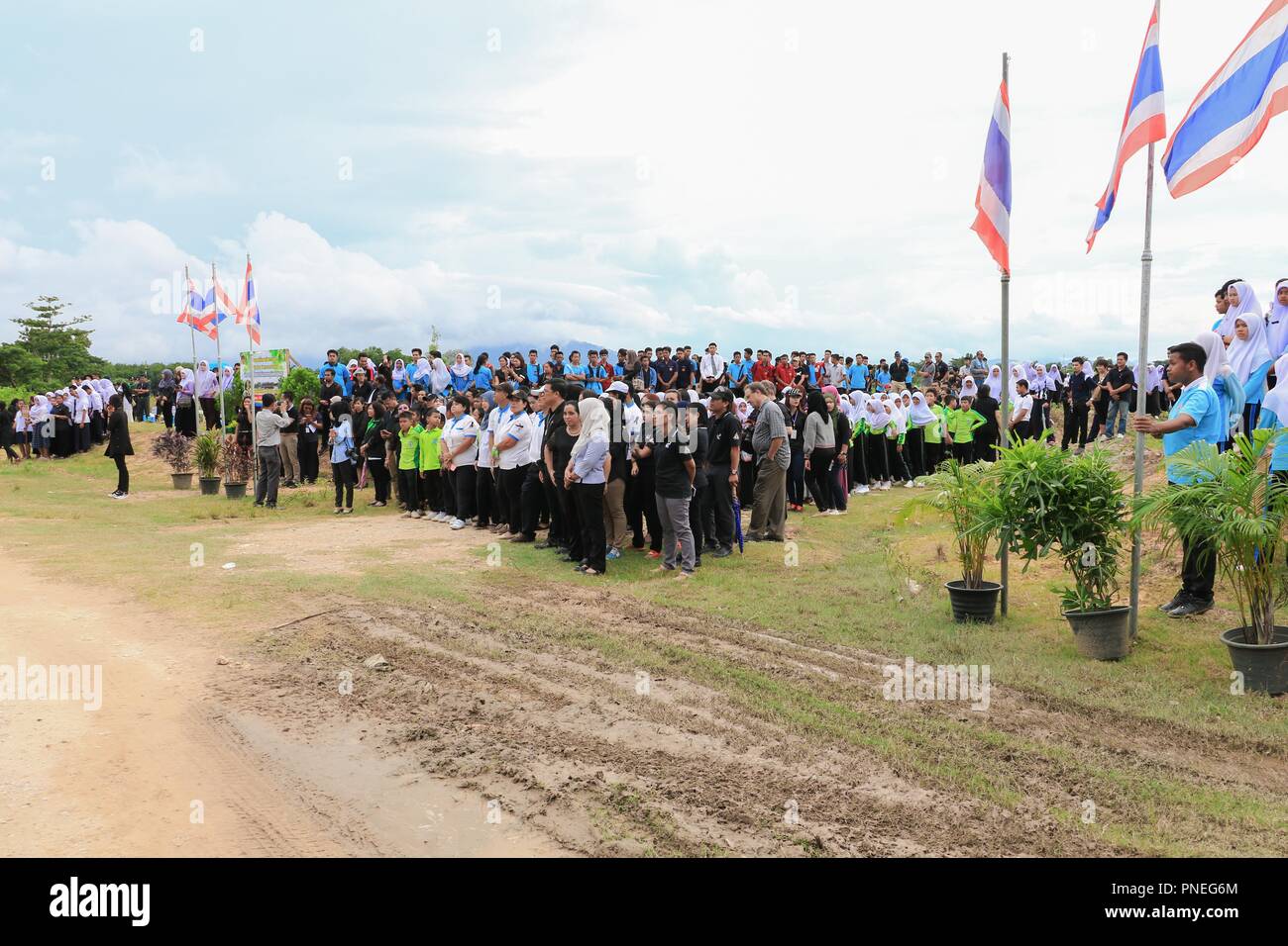 Yala Thailand, 8. Dezember: Freiwillige junge gemeinsam einen Baum pflanzen in aufforstungsprojekt in der südlichen Provinz Stockfoto