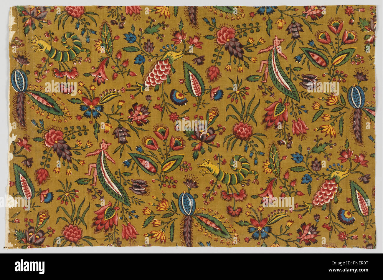 Les Coquecigrues. Datum/Zeit: Ca. 1792. Textil. Medium: Baumwolle. Technik: Block mit einigen Farben, die Pinsel aufgetragen wird gedruckt, in Leinwandbindung Stiftung. Höhe: 285 mm (11.22 in); Breite: 430 mm (16,92 in). Autor: Oberkampf & Cie. Stockfoto