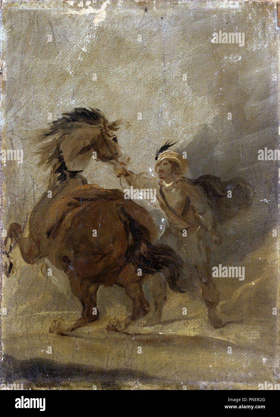 Ein Mann mit einem Pferd. Datum/Zeitraum: vor 1811. Malerei. Öl auf Leinwand Öl. Höhe: 210 mm (8.26 in); Breite: 158 mm (6.22 in). Autor: Francis Bourgeois. Peter Francis Bourgeois. Stockfoto