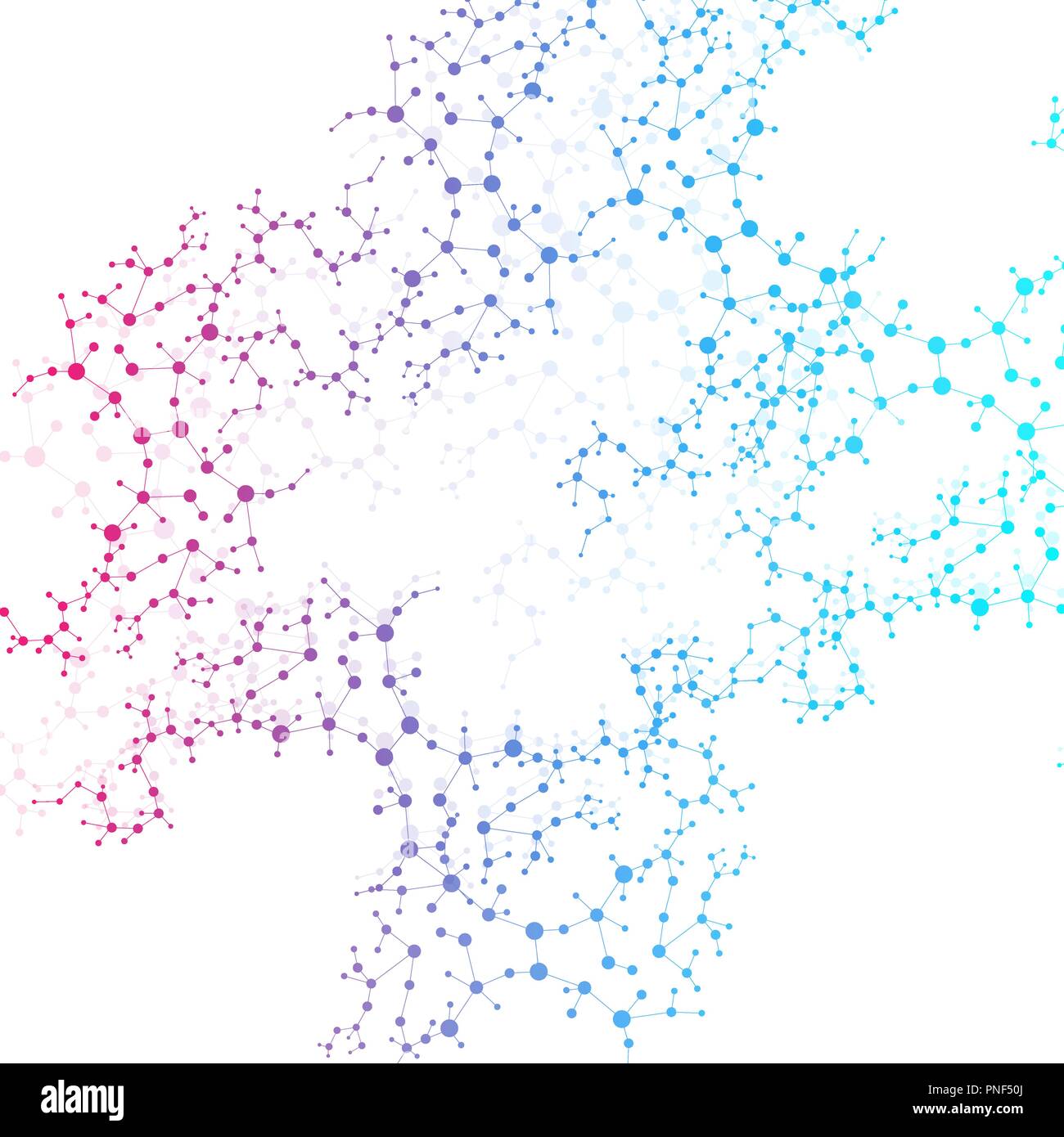 Struktur-Molekül und Kommunikation. DNA, Atom, Neuronen. Wissenschaftliches Konzept für Ihr Design. Verbundene Linien mit Punkten. Medizin, Technik, Chemie, Wissenschaft Hintergrund. Vektor-Illustration. Stock Vektor