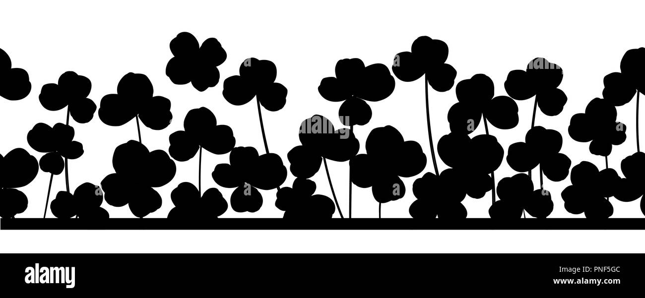 St. Patrick's Day Vektor horizontale nahtlose Hintergrund mit Shamrock verlässt. Schwarz-weißen Muster Stock Vektor