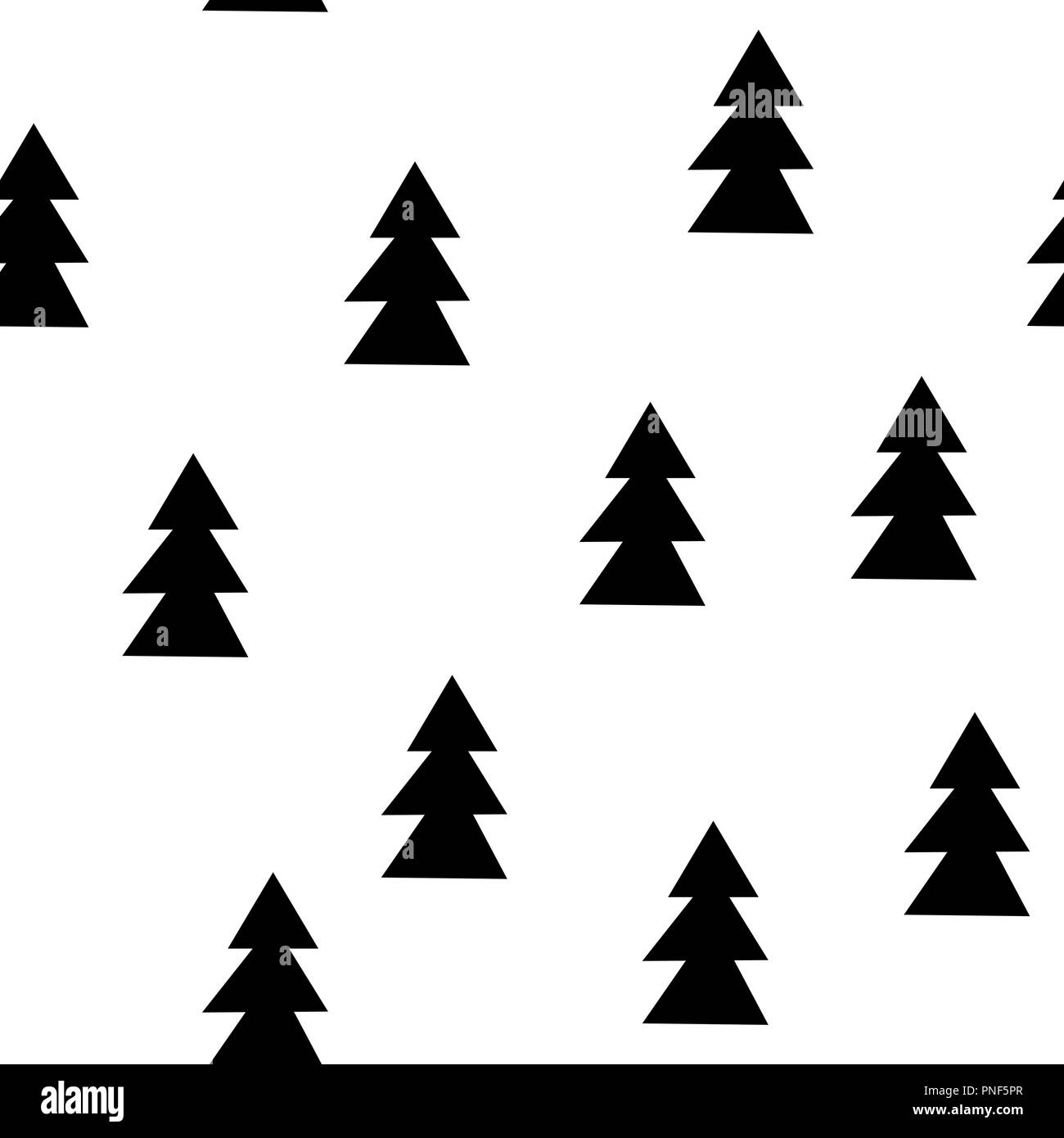Nahtlose Muster mit schwarzen Tannen. Trendy und einfache neue Jahr Hintergrund. Nahtlose grafische Muster für Stoffe oder Tapeten. Schwarz und Weiß Stock Vektor