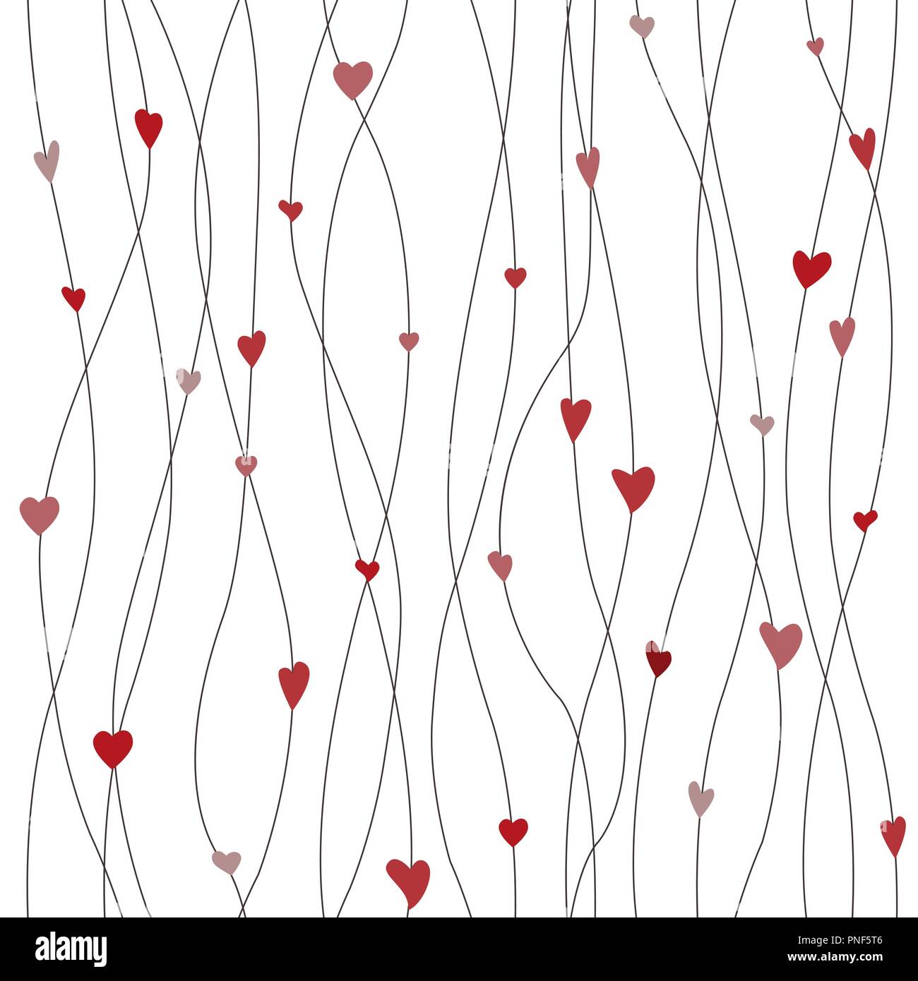 Vektor nahtlose Muster mit hängenden Herzen Girlanden. Threads und Herzen. Cute Geschenkpapier Hintergrund Stock Vektor