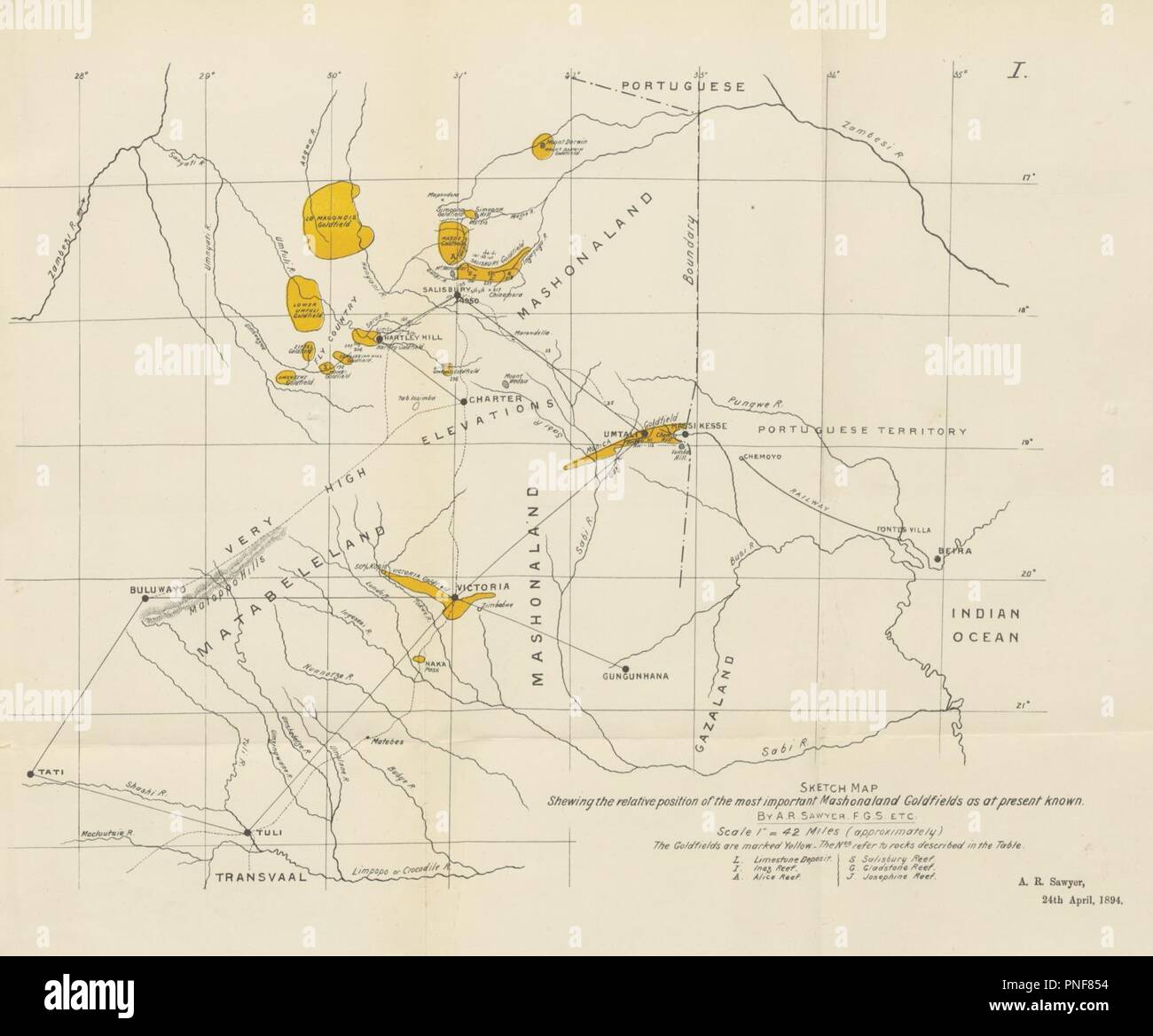 Bild von Seite 105 des "Goldfields Mashonaland. [Mit Karten und Plänen.]'. Stockfoto